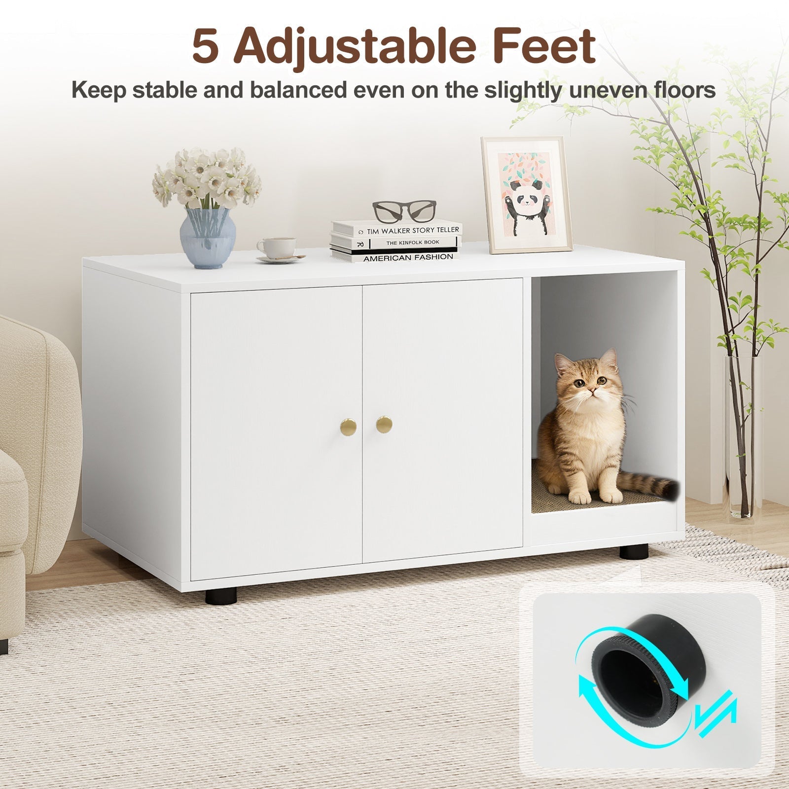 Wooden Cat Litter Box Enclosure Hidden Litter Box Furniture with Scratching Board | Purrfect Pet Kingdom