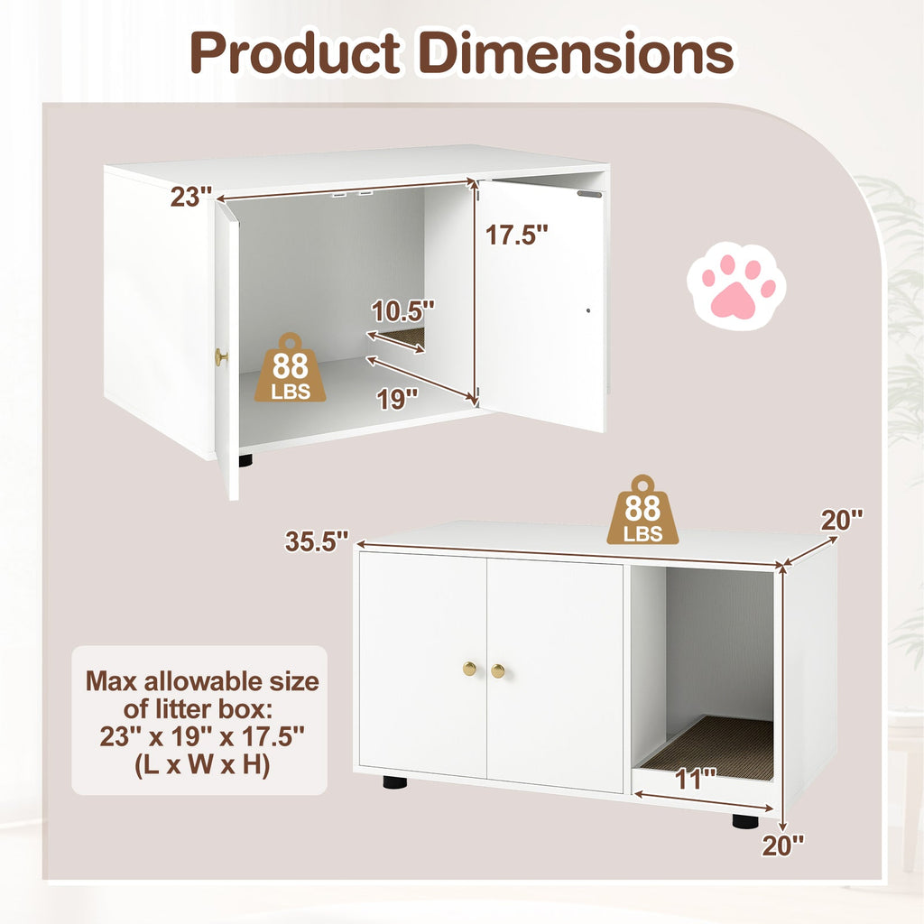 Wooden Cat Litter Box Enclosure Hidden Litter Box Furniture with Scratching Board
