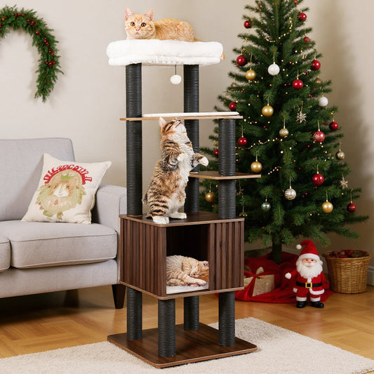 Wooden Cat Tower Top Perch with Soft Padding-Brown - Majestic Pet Kingdom