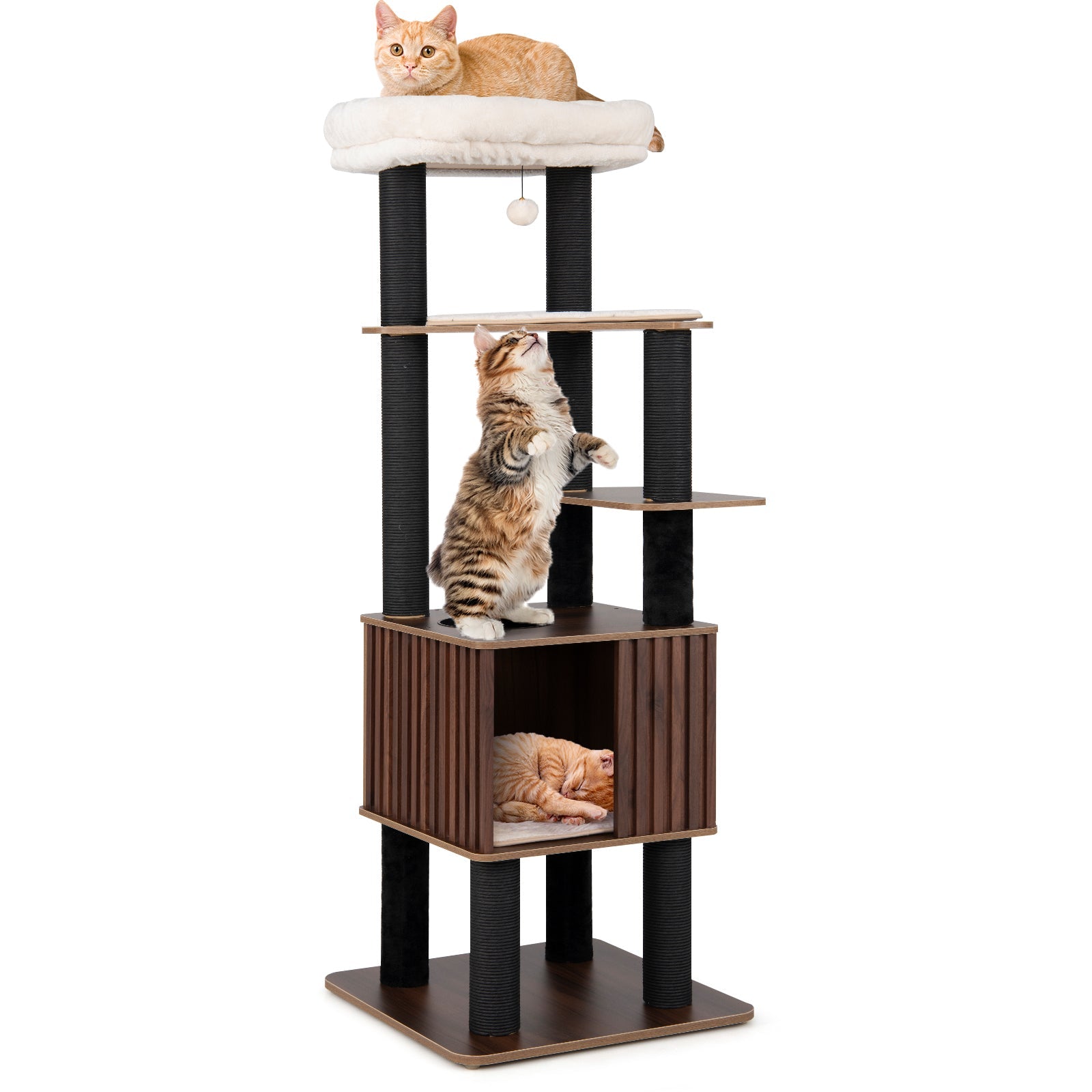 Wooden Cat Tower Top Perch with Soft Padding-Brown - Majestic Pet Kingdom