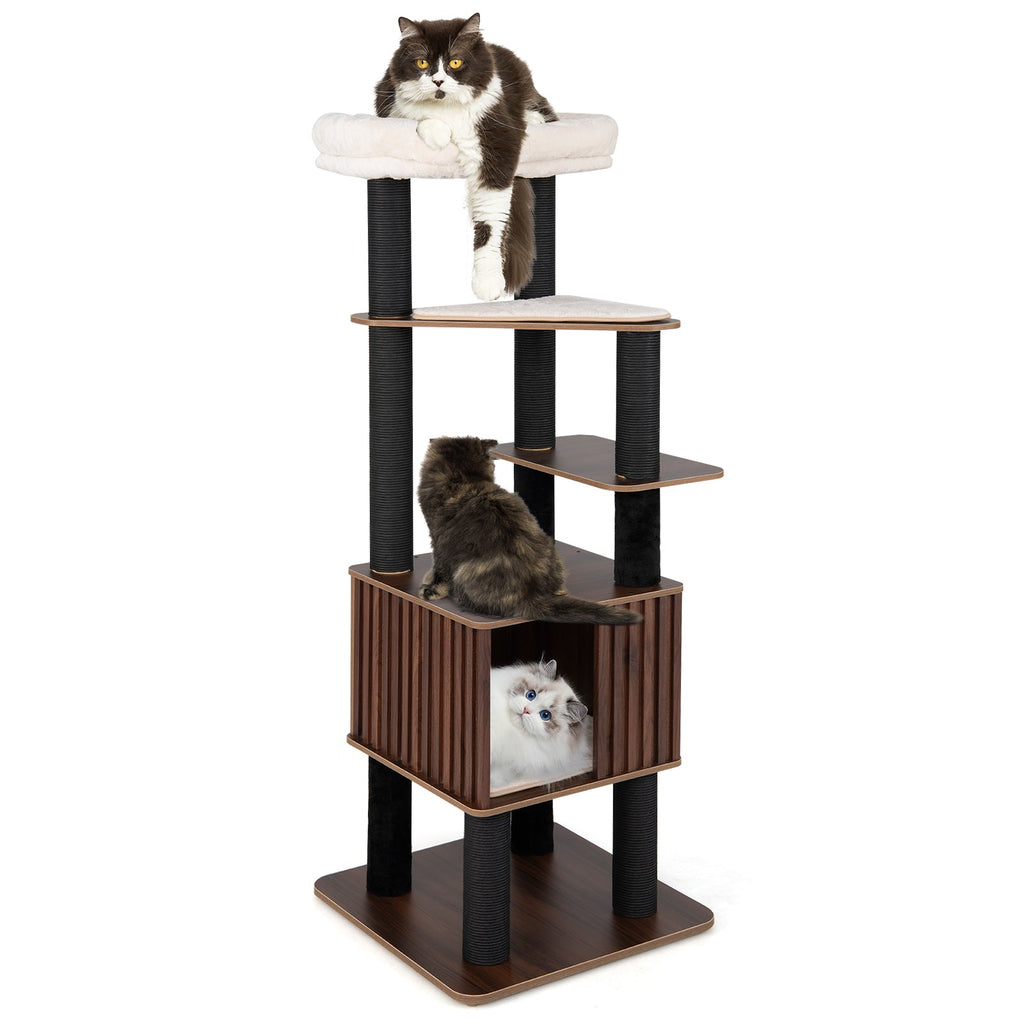 Wooden Cat Tower Top Perch with Soft Padding-Brown - Majestic Pet Kingdom