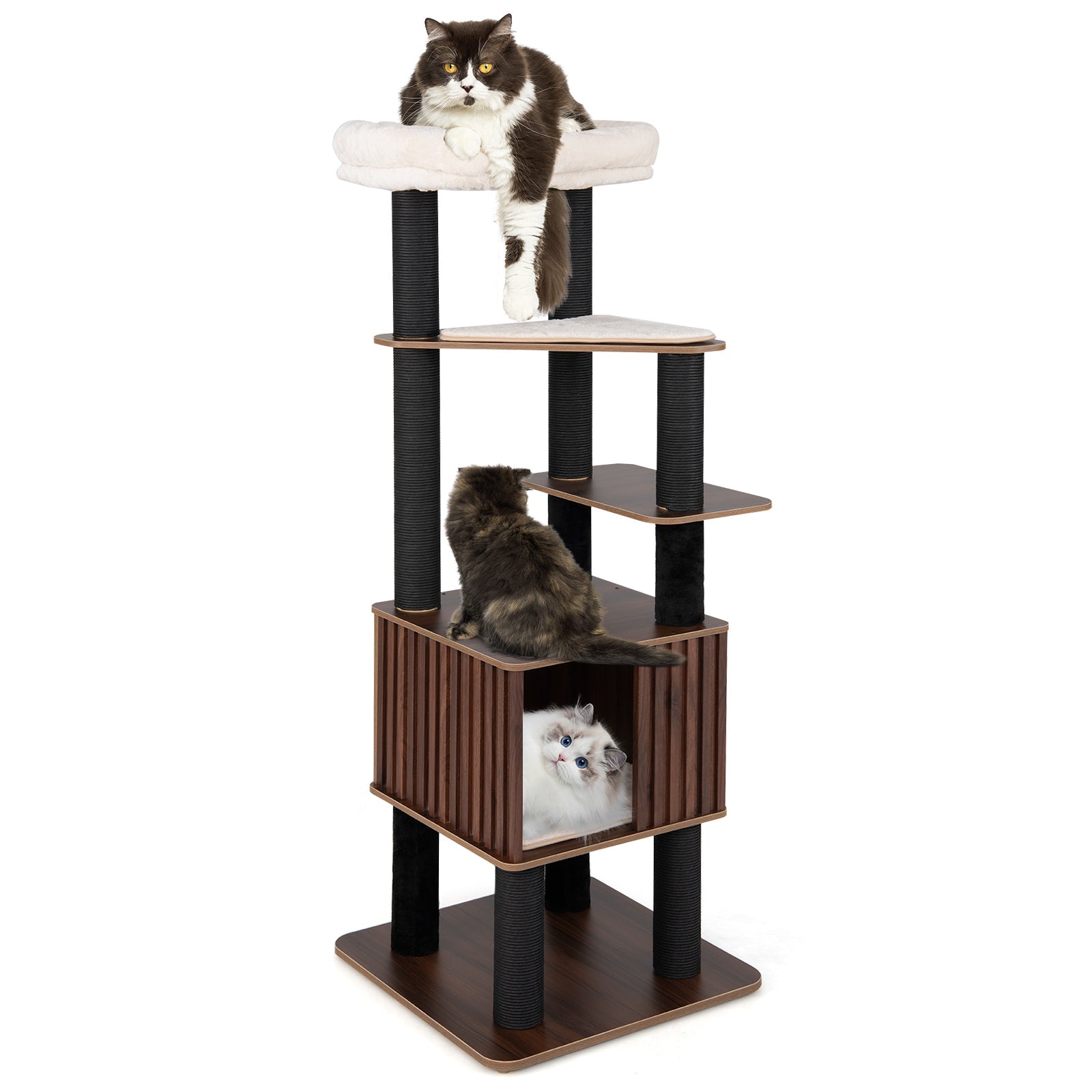 Wooden Cat Tower Top Perch with Soft Padding-Brown - Majestic Pet Kingdom