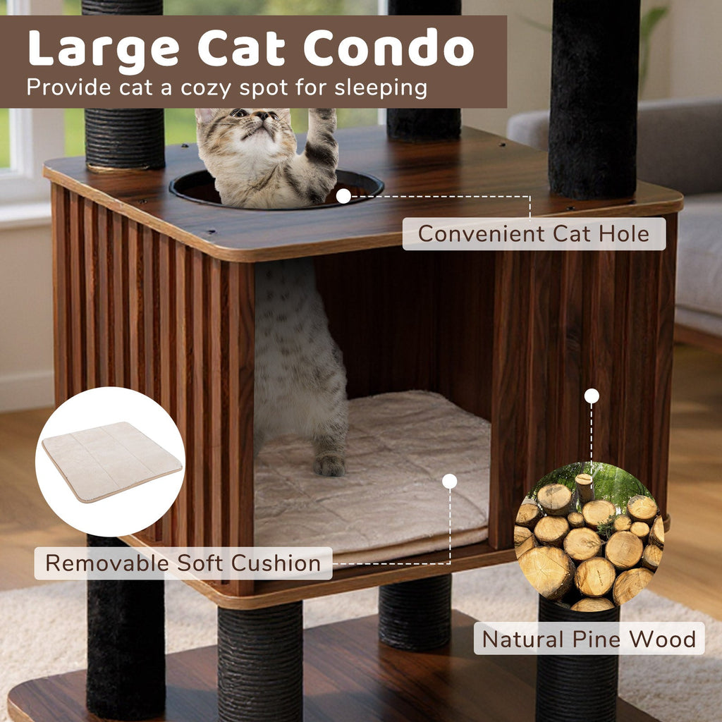 Wooden Cat Tower Top Perch with Soft Padding-Brown - Majestic Pet Kingdom