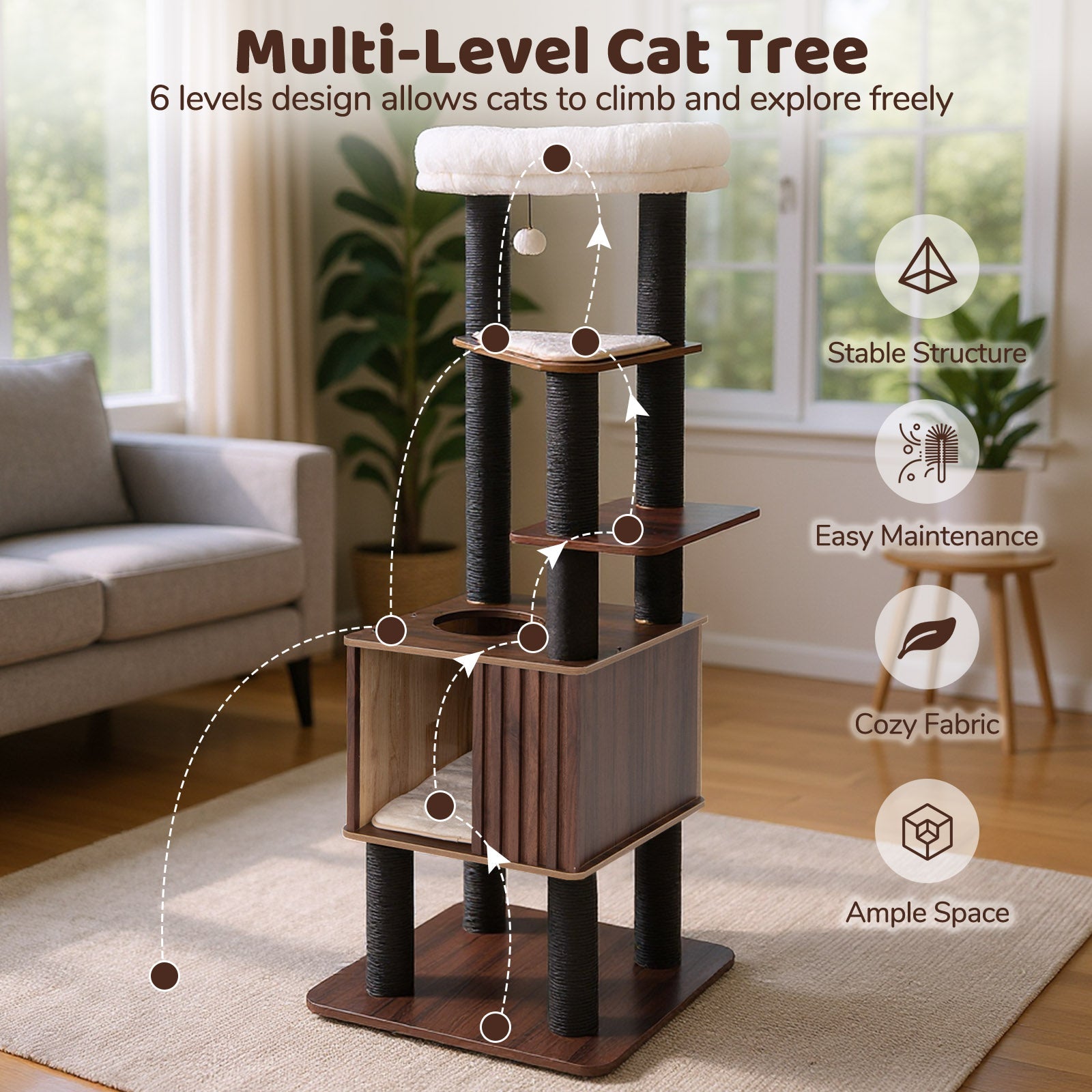 Wooden Cat Tower Top Perch with Soft Padding-Brown - Majestic Pet Kingdom