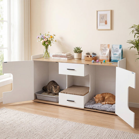 Cat House Cabinet with Litter Box Storage and Drawers | Purrfect Pet Kingdom