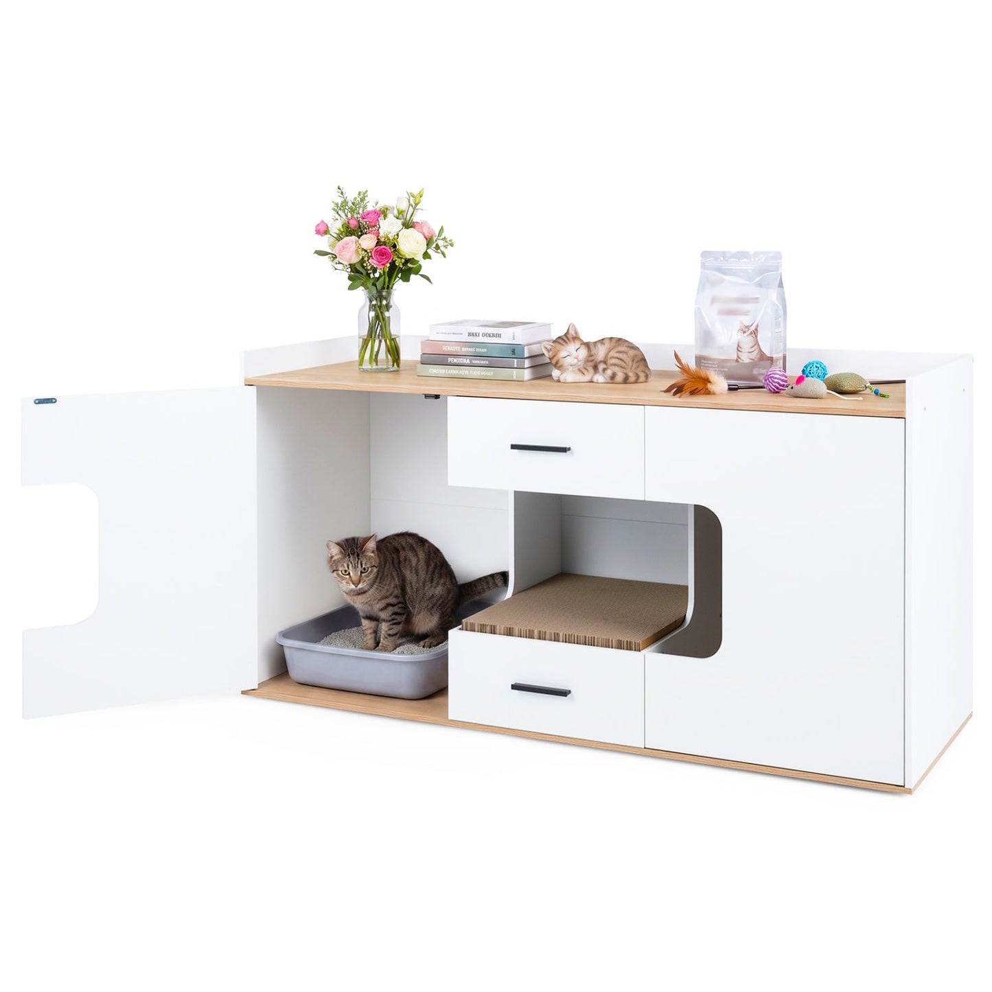 Cat House Cabinet with Litter Box Storage and Drawers | Purrfect Pet Kingdom