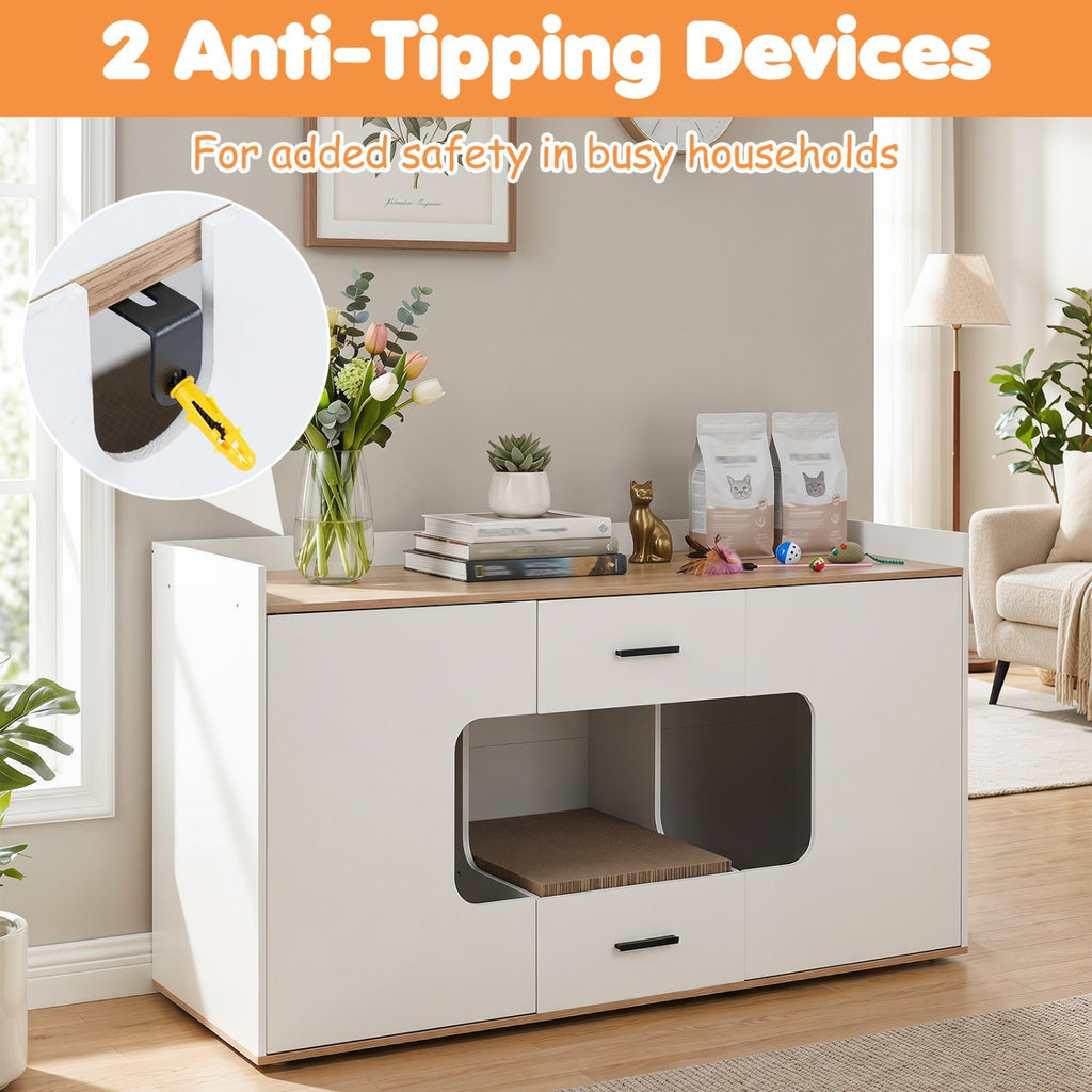 Cat House Cabinet with Litter Box Storage and Drawers