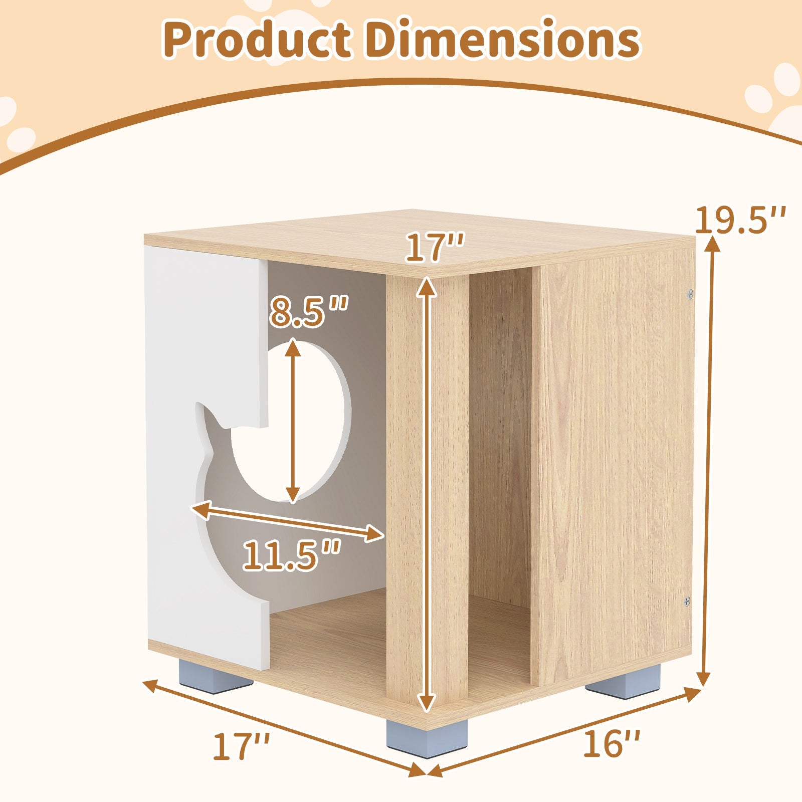 Wooden Semi-enclosed Cat Condo with Kitty Head-shaped Entry and Metal Legs-Natural