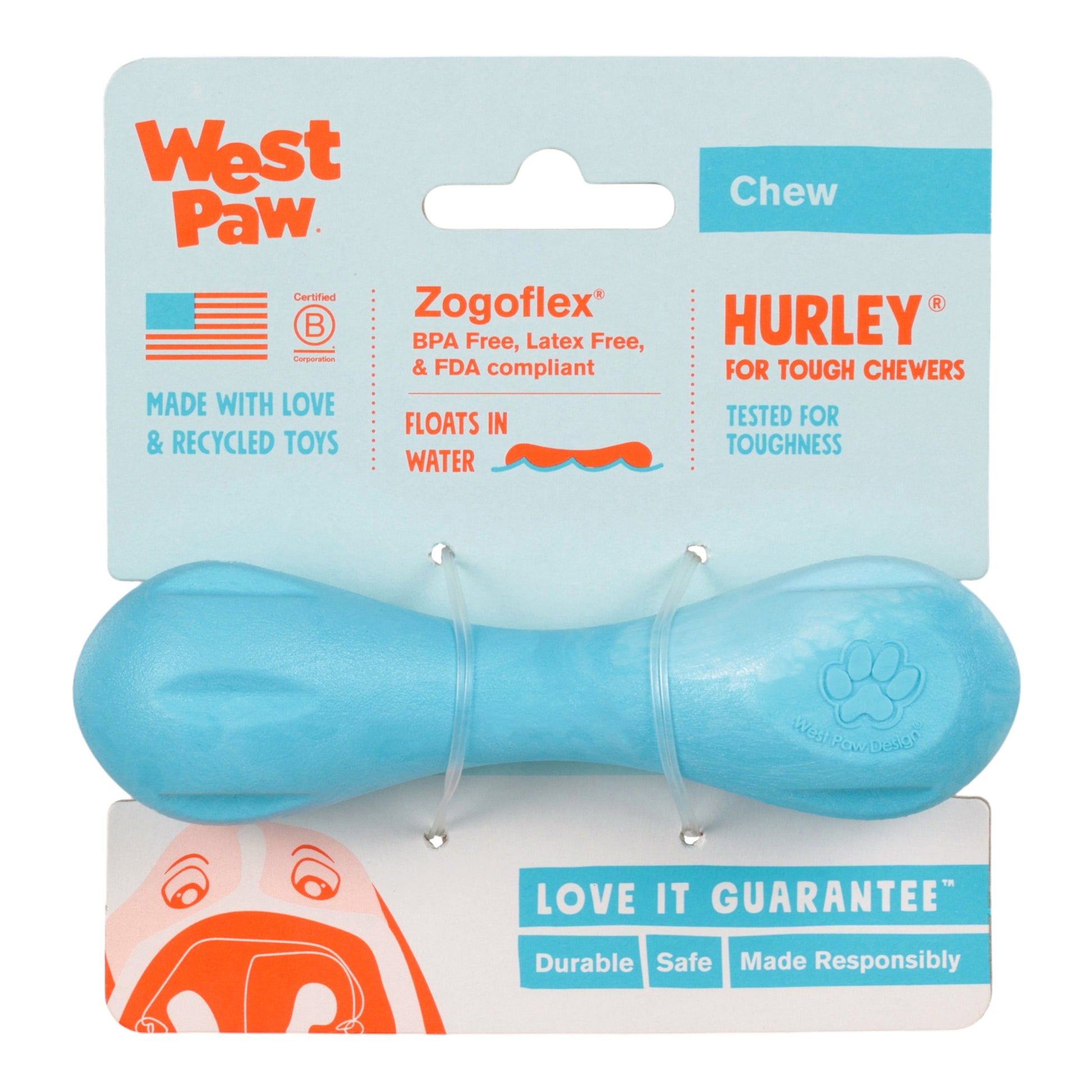 Dog Chew Toy Hurley Aqua Swirl Bone Fetch Toy Tough Chewers - Detail Angle 4 | Majestic Pet Kingdom
