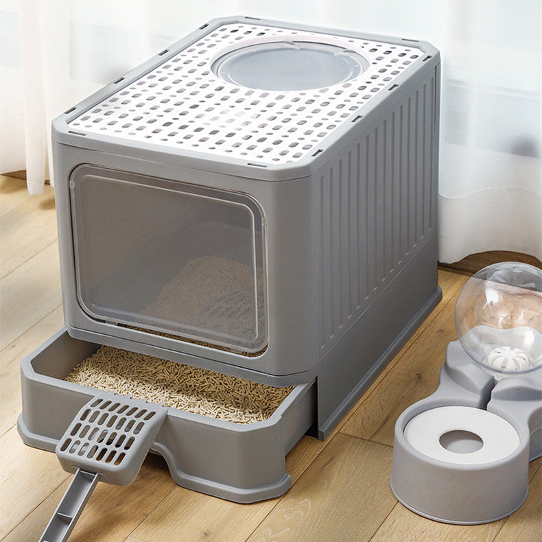 Cat Litter Basin Large Double Door Drawer Foldable Pan
