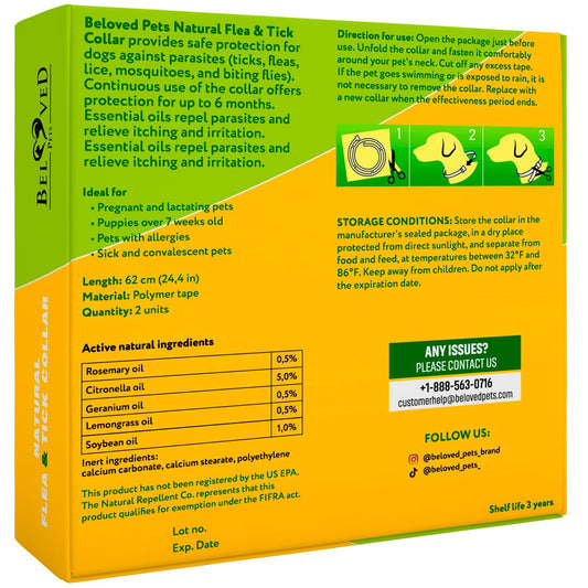 Flea & Tick Collar For Dogs 6-Month Protection Essential Oil 2 Count