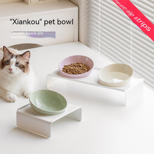 Ceramic Bevel Beveled Bowl Pet Cat Bowl - Majestic Pet Kingdom