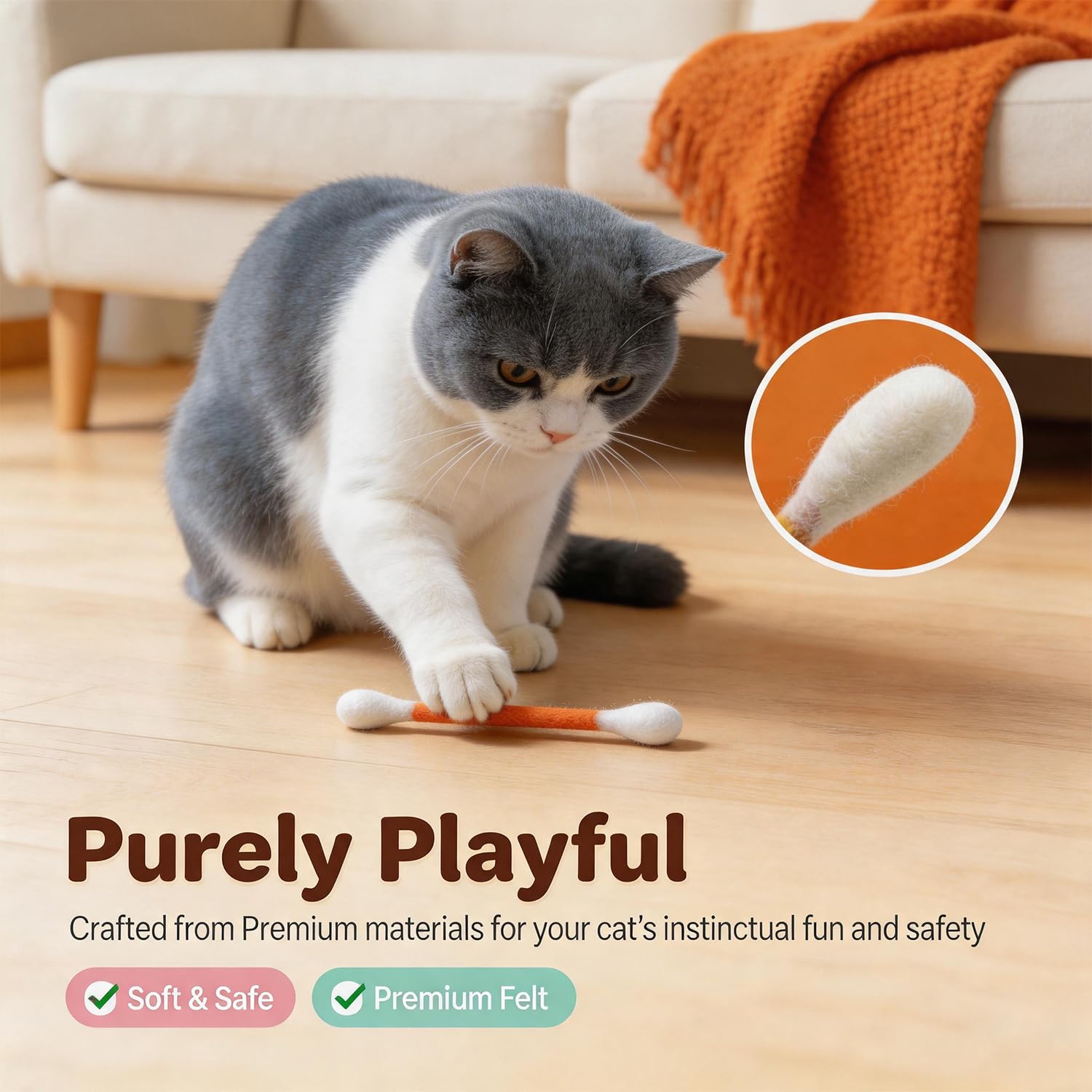 6Pack Cotton Swabs Cat Toys With Catnip, Giant Qtip Chew Sticks & Teething Ropes For Boredom Relief, Durable Interactive Felt Kitty Kicker Toy For Exercise.