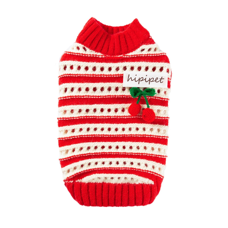 Autumn And Winter Dog Clothing, Warm, Hollowed-out Knitted Cherry Small Dog, Teddy Bichon, Cat Sweater, Pet Clothing - Majestic Pet Kingdom