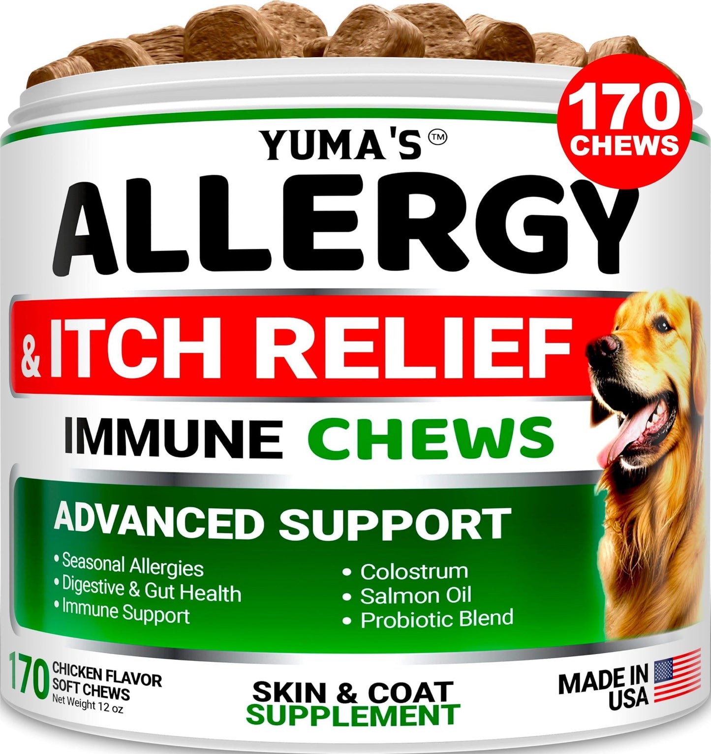 Dog Allergy Relief Chews - Itchy Skin Care 170 Count