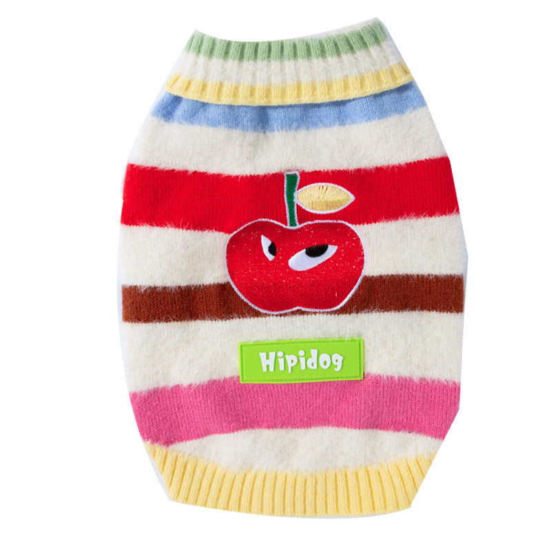 Pet Clothing, Corgi Special Rainbow Apple Striped Autumn And Winter Warm Medium-sized Dog Pullover Sweater, Dog Clothing - Majestic Pet Kingdom