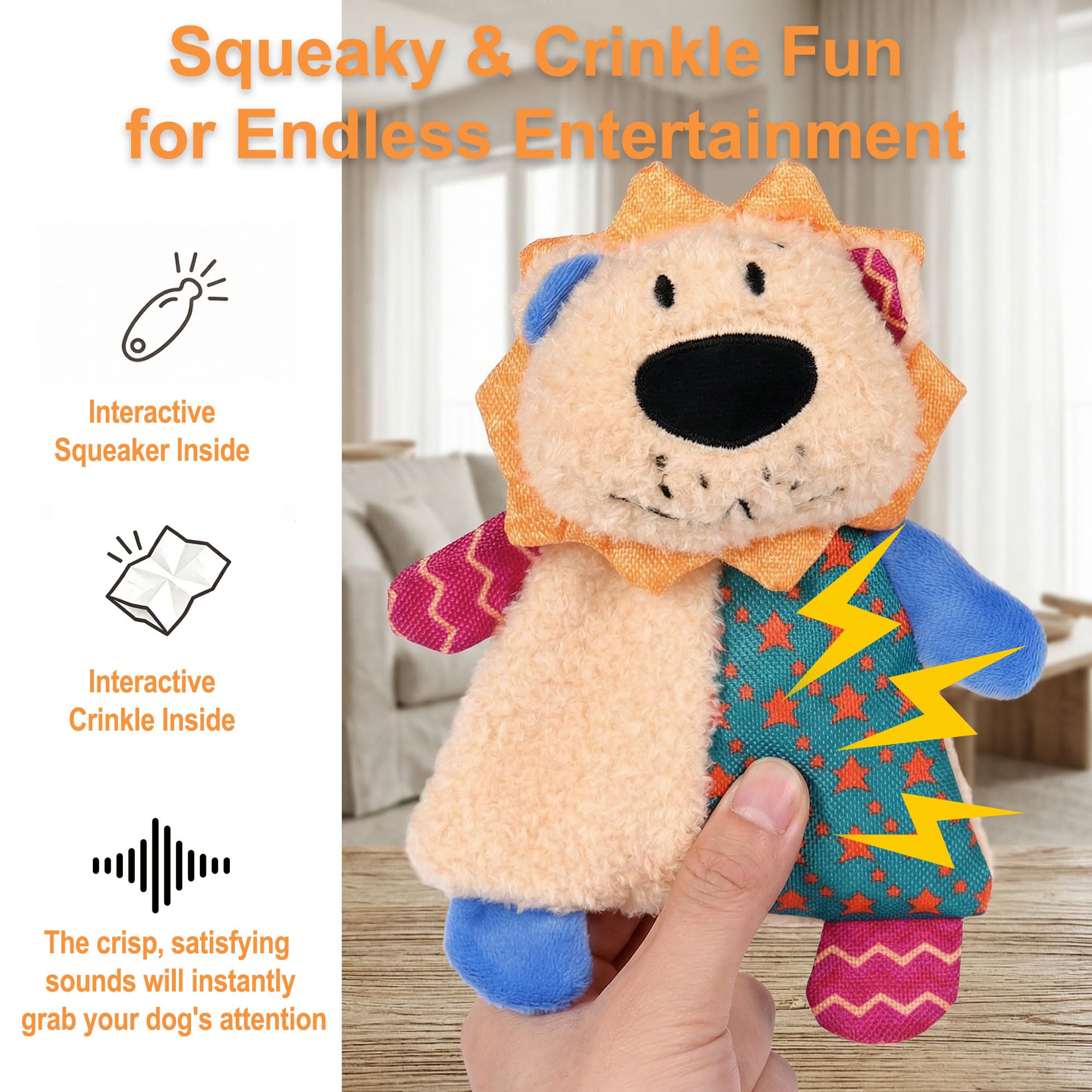 Squeaky Stuffed Dog Toy Small, No-Stuffing Crinkle Paper Dog Birthday Toy With Dual Squeakers, Interactive Durable Plush Puppy Toy For Small Medium Dogs, Washable, Cute Stuffed Animal Toy