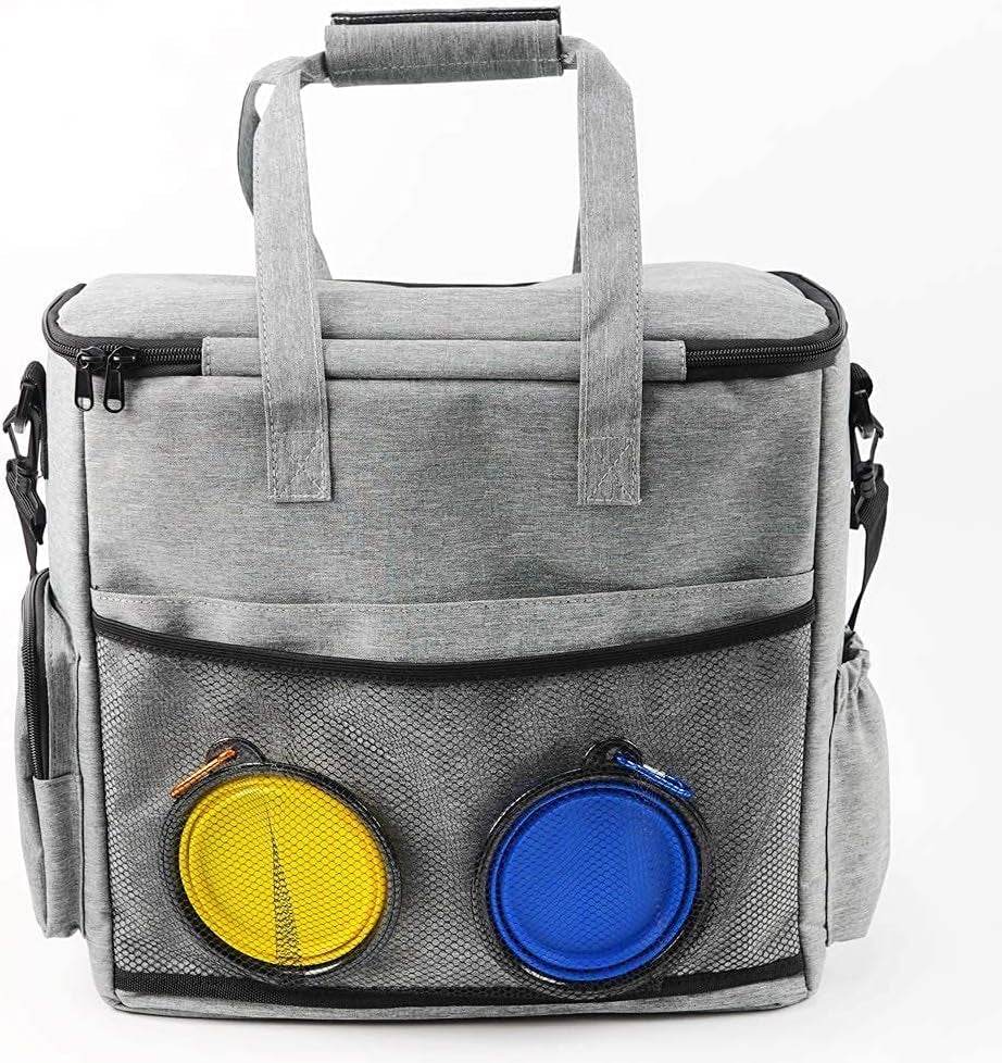 Dog Travel Bag Airline Approved Travel Set for Dogs of Stores All Your Dog Accessories - Includes Travel Bag, 2X Food Storage Containers and 2X Collapsible Dog Bowls (Grey) - Majestic Pet Kingdom
