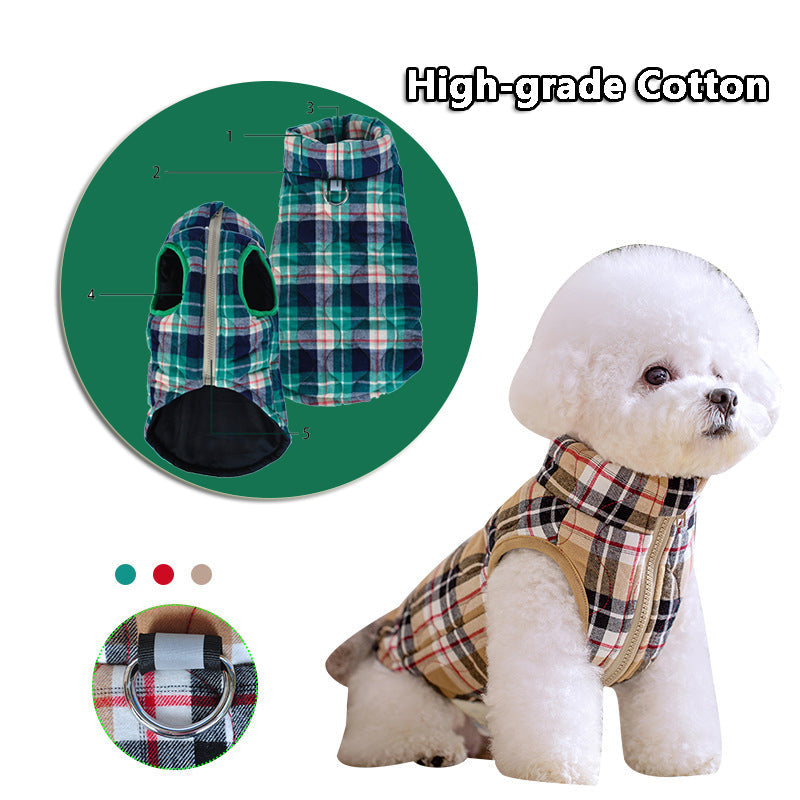 Winter Pet Dog Clothes Heavy Cotton Pet Clothes Jacket Plaid Zipper Down Jacket Pets Supplies - Majestic Pet Kingdom
