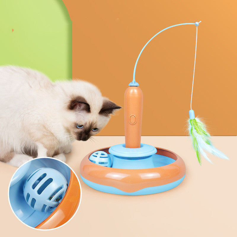 Cat Toy 2-in-1 Turntable Track Ball with Feather Teaser Wand - Detail Angle 2 | Majestic Pet Kingdom