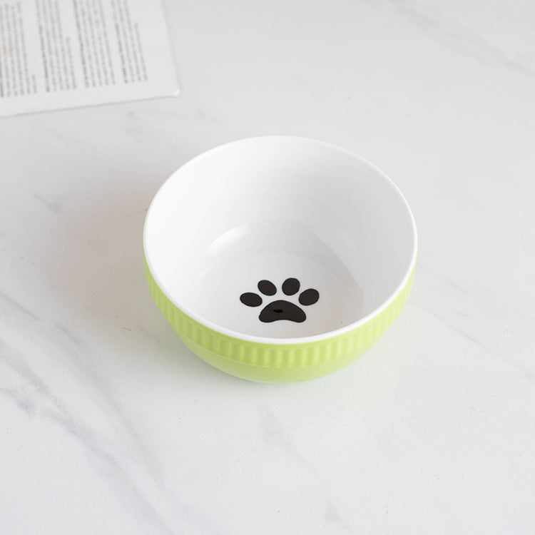 Ceramic Pet Bowl High Foot Neck Protection Snacks Anti-black Chin Oblique Mouth - Majestic Pet Kingdom