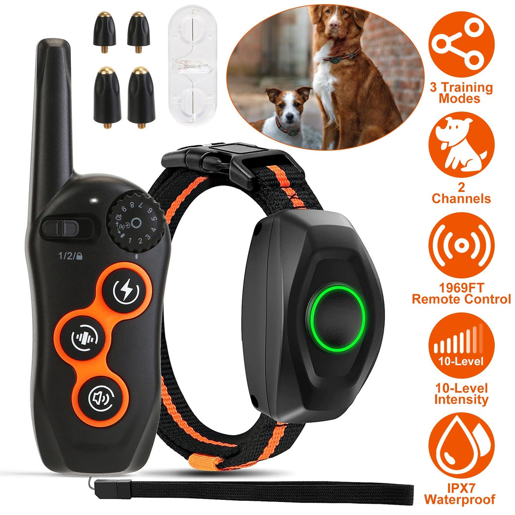 3280FT Dog Training Collar IP67 Waterproof Pet Beep Vibration Electric Shock Collar 3 Channels Rechargeable Transmitter Receiver Trainer with Flashlig - Majestic Pet Kingdom