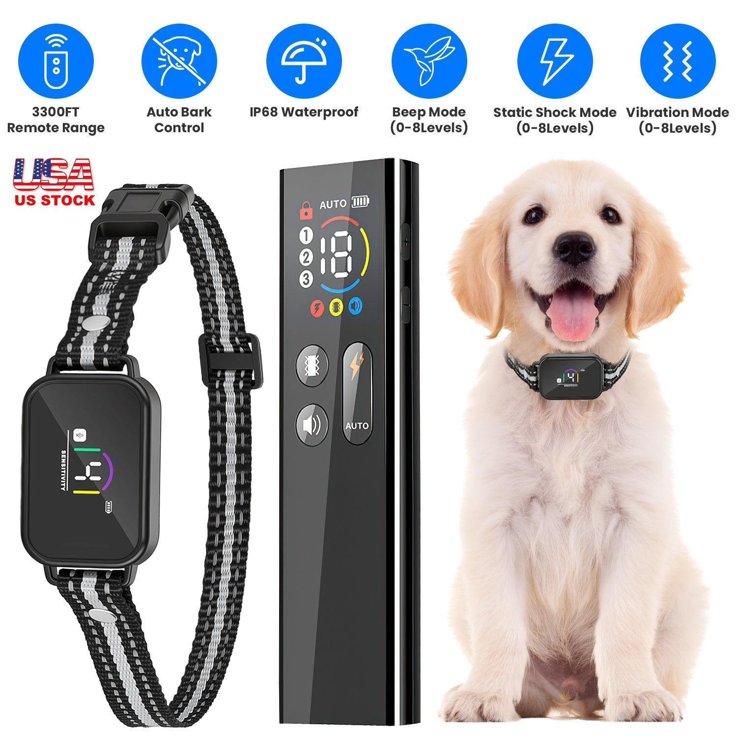 Dog Training Collar with Remote and Bark Control for Small Dogs