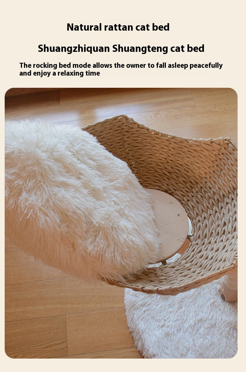 Cat Tree Fruit Tree Design Solid Wood Rattan Woven Nest Tower - Detail Angle 7 | Majestic Pet Kingdom