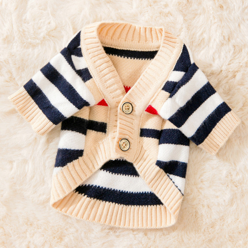 Dog Striped Knitted Sweater Cardigan Clothing - Majestic Pet Kingdom