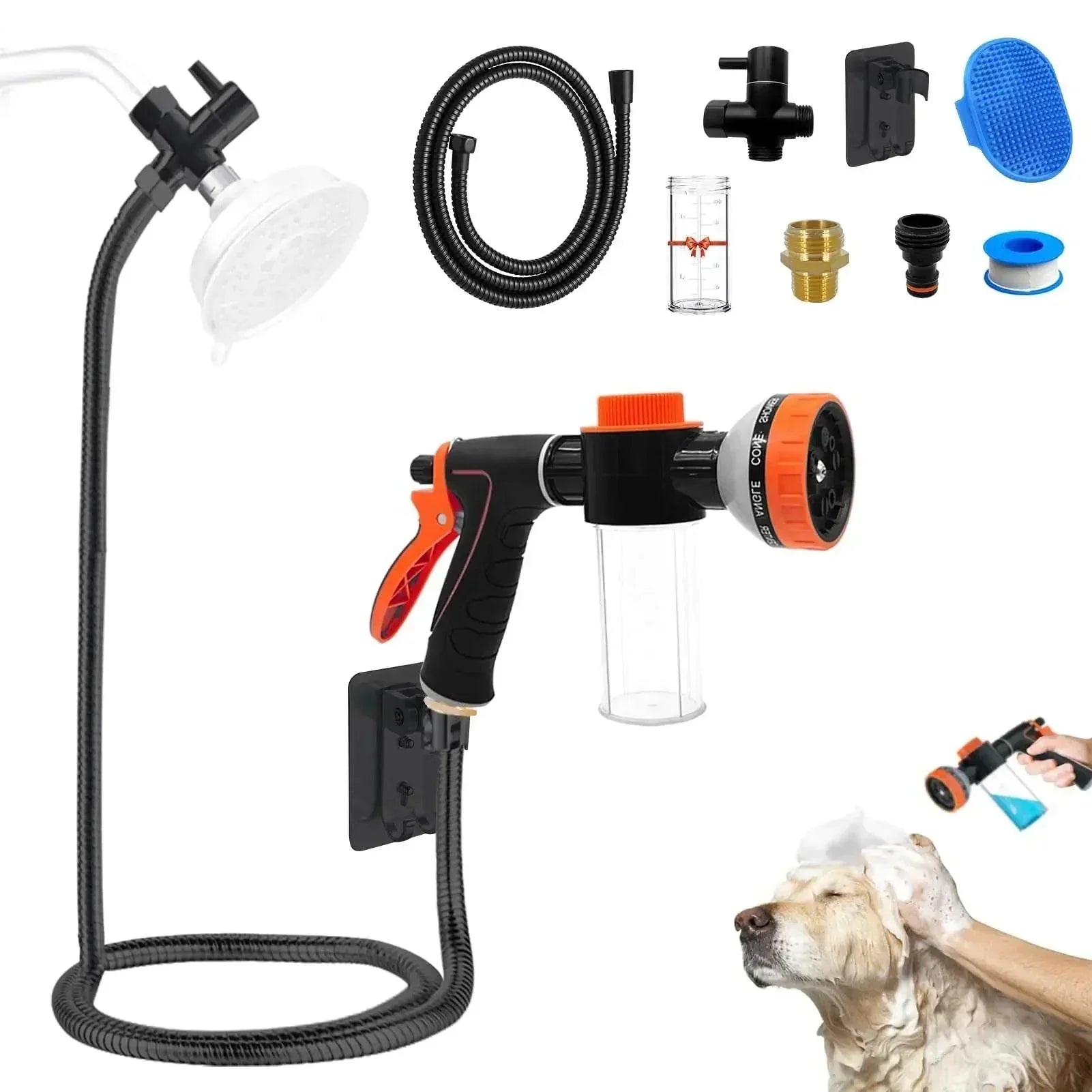 Dog Washing Hose Attachment - 2-in-1 Pet Shower Sprayer With