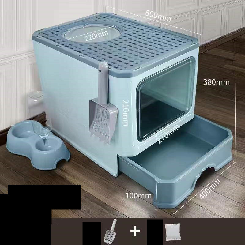 Cat Litter Basin Large Double Door Drawer Foldable Pan