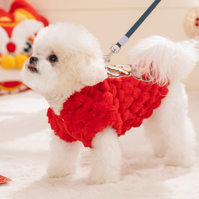 Dog Autumn And Winter, Puppy For The New Year, Golden Turtle Fleece For The New Year, Warm Fleece Coat, Small Dog, Cat And Pet Dog Clothes - Majestic Pet Kingdom