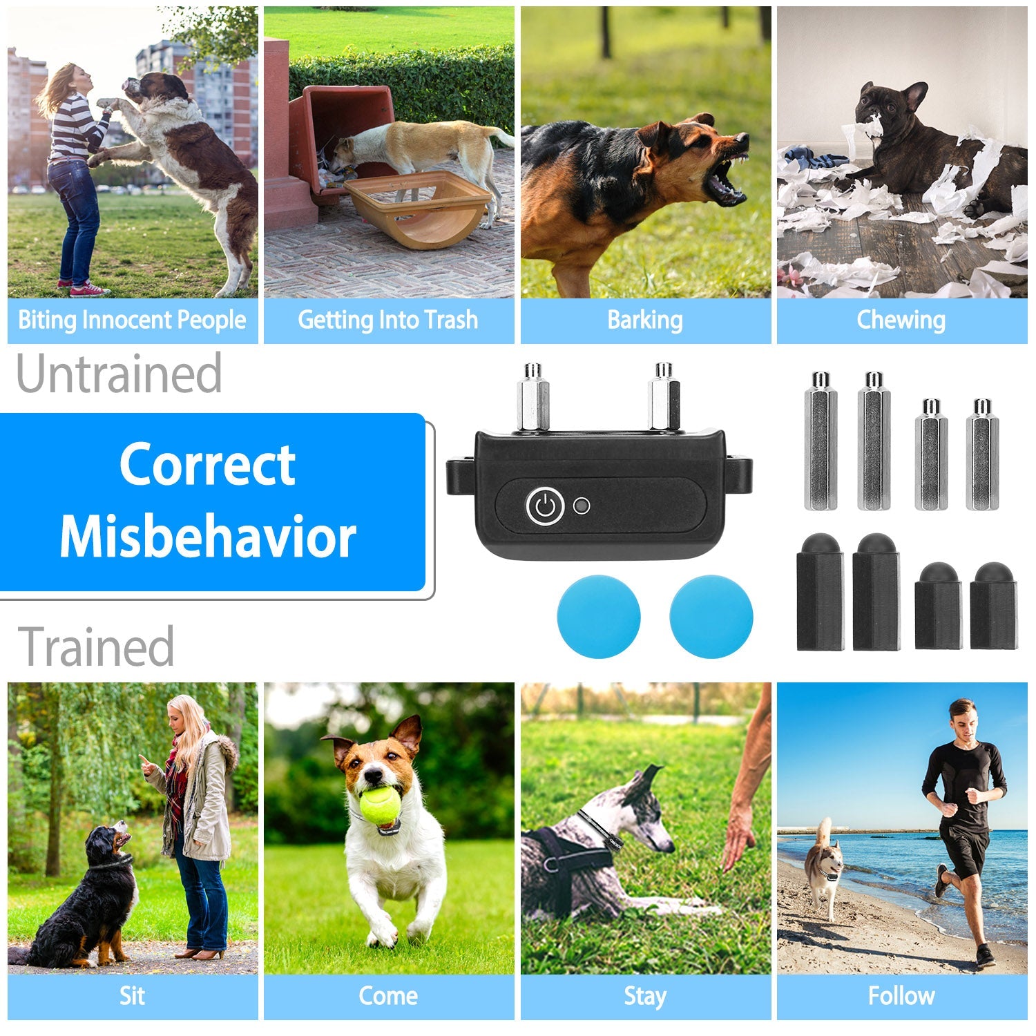 Dog Training Collar IPX7 Waterproof Pet Beep Vibration Electric Shock Collar Rechargeable Transmitter Receiver Trainer w/ Remote - Majestic Pet Kingdom