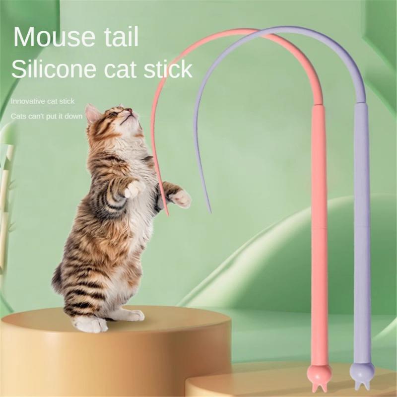 Simulated Mouse Tail Cat Toy Cat Teaser Funny Stick Silicone Long Tail Pet Interactive Toys For Cats Kitten Hunting Pet Products | Purrfect Pet Kingdom