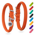 Rolled Leather Dog Collar XSmall Dogs 10–13 in Neck Orange