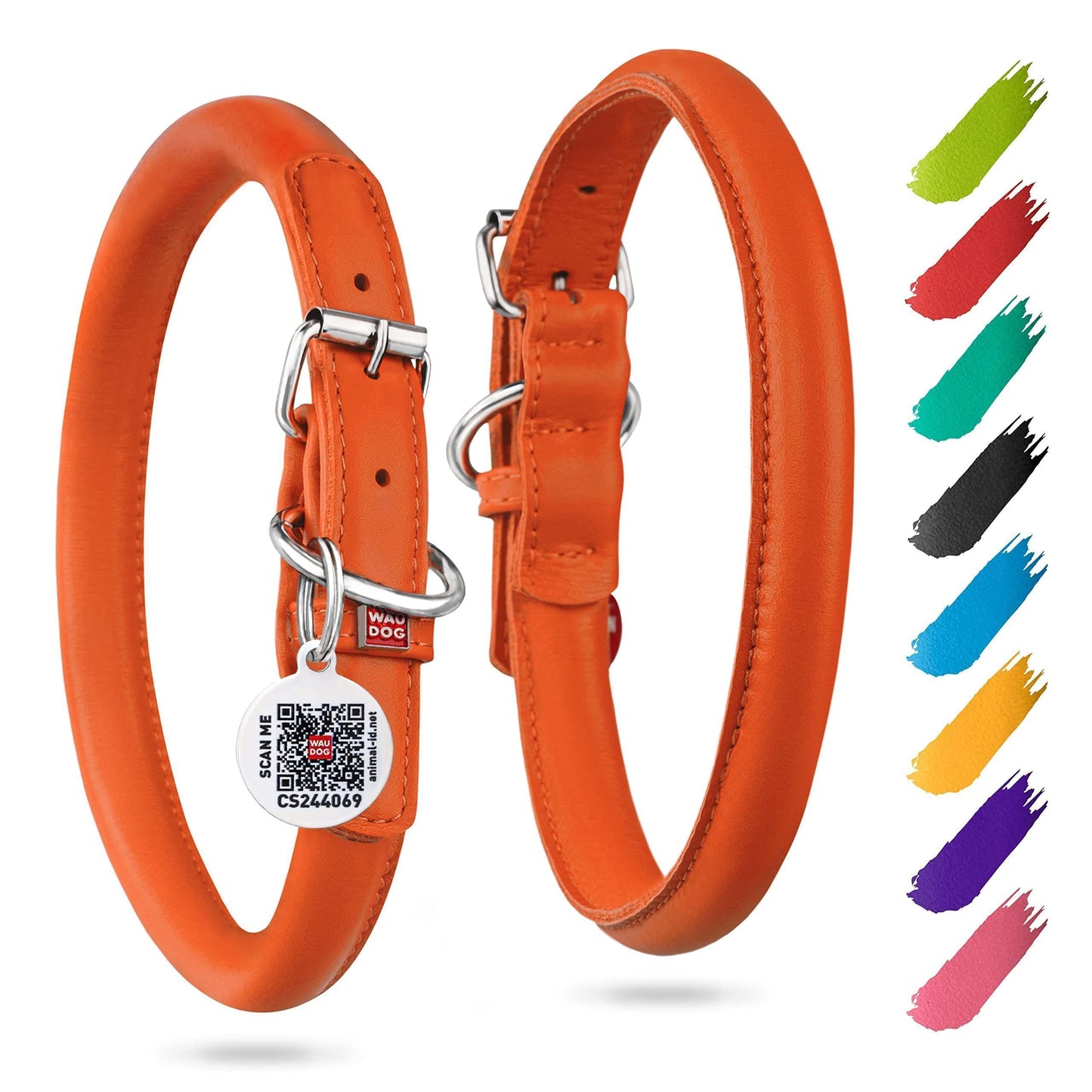 Rolled Leather Dog Collar XSmall Dogs 10 13 in Neck Orange