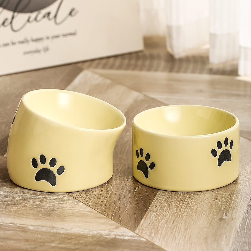 Drinking Water Neck Protection Pet Ceramic Oblique Mouth High Foot Food Basin - Majestic Pet Kingdom