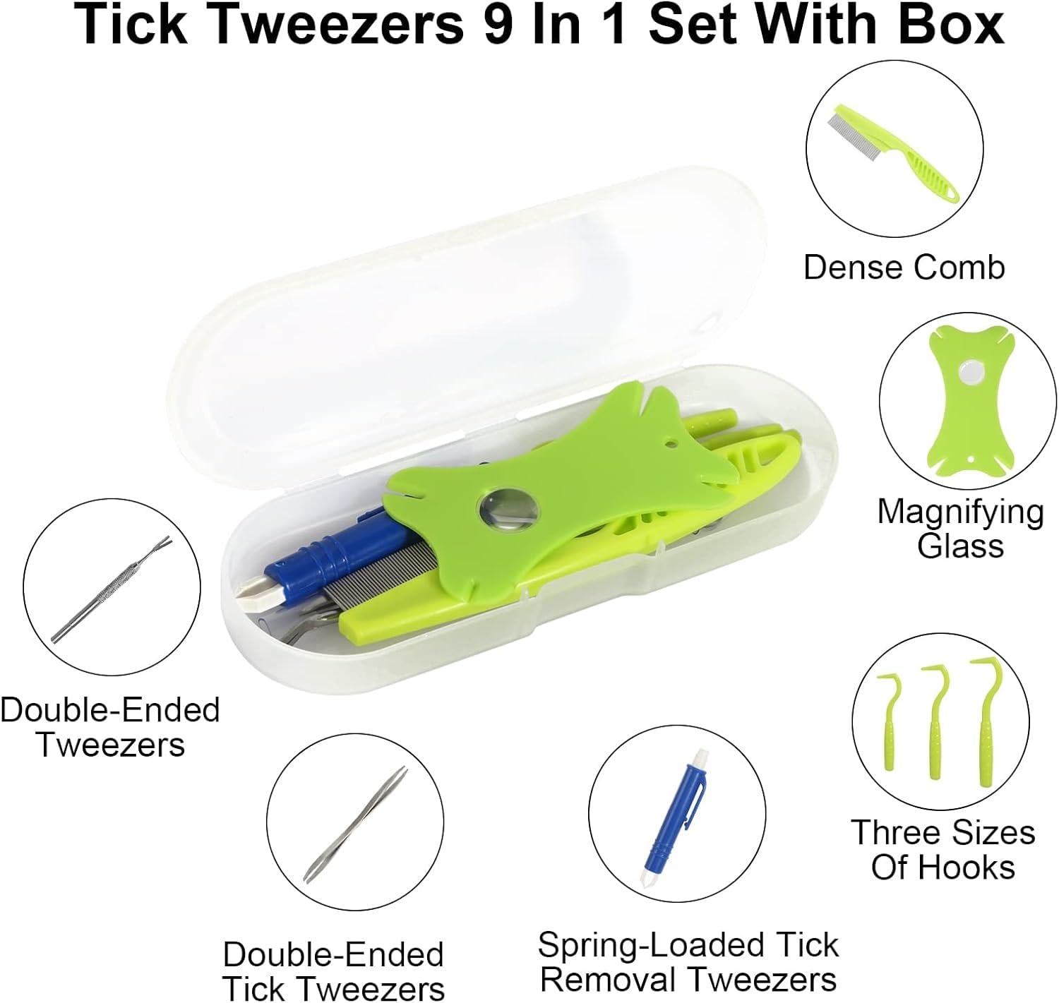 Pet Tick Removal Kit 8-in-1 Tweezers Flea Comb Storage Box - Detail Angle 3 | Majestic Pet Kingdom
