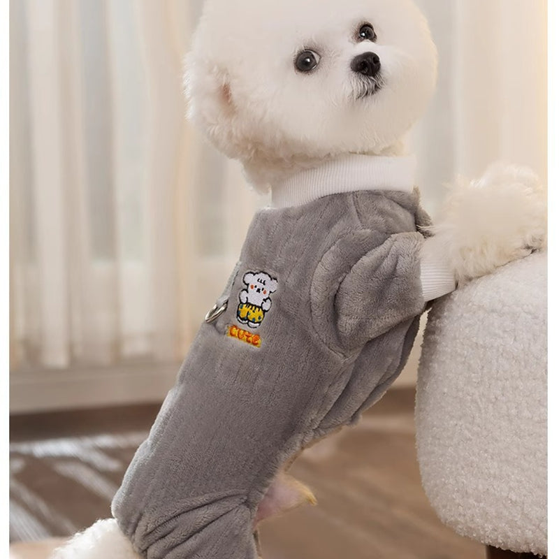 Autumn And Winter Warm Cartoon Dog Four-legged Coat, Bear Towing Fleece Coat, Cat Small Dog Bichon Frise Pet Dog Clothes - Majestic Pet Kingdom