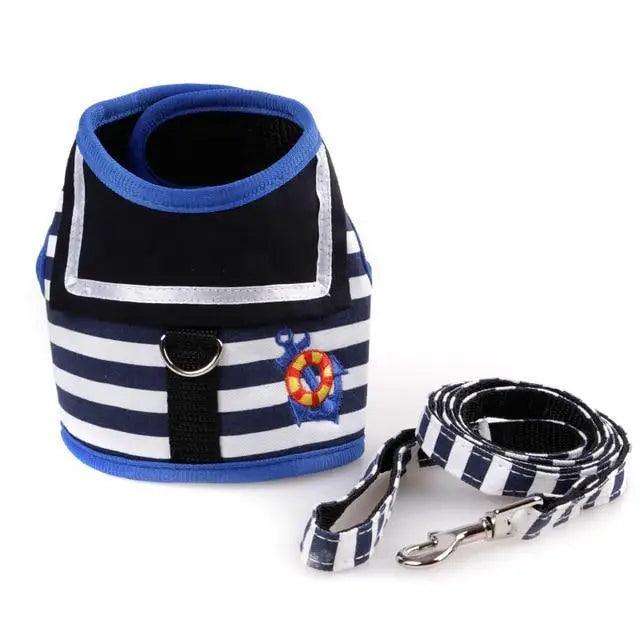 Adjustable Navy Suit Style Dog Harness & Leash Set