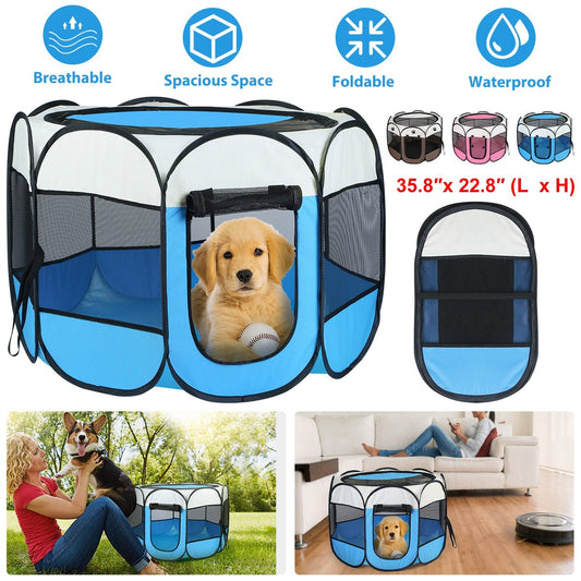 Portable Foldable Pet Tent Exercise Pen Kennel Removable Zipper Top and Bottom Water Resistant Indoor Outdoor Use For Dogs Cats Other Pets - Majestic Pet Kingdom