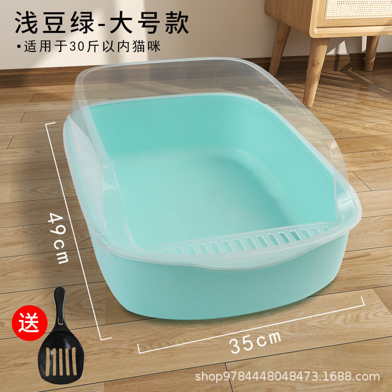 Cat Litter Box Semi-Closed Anti-Sand Litter Basin Pan
