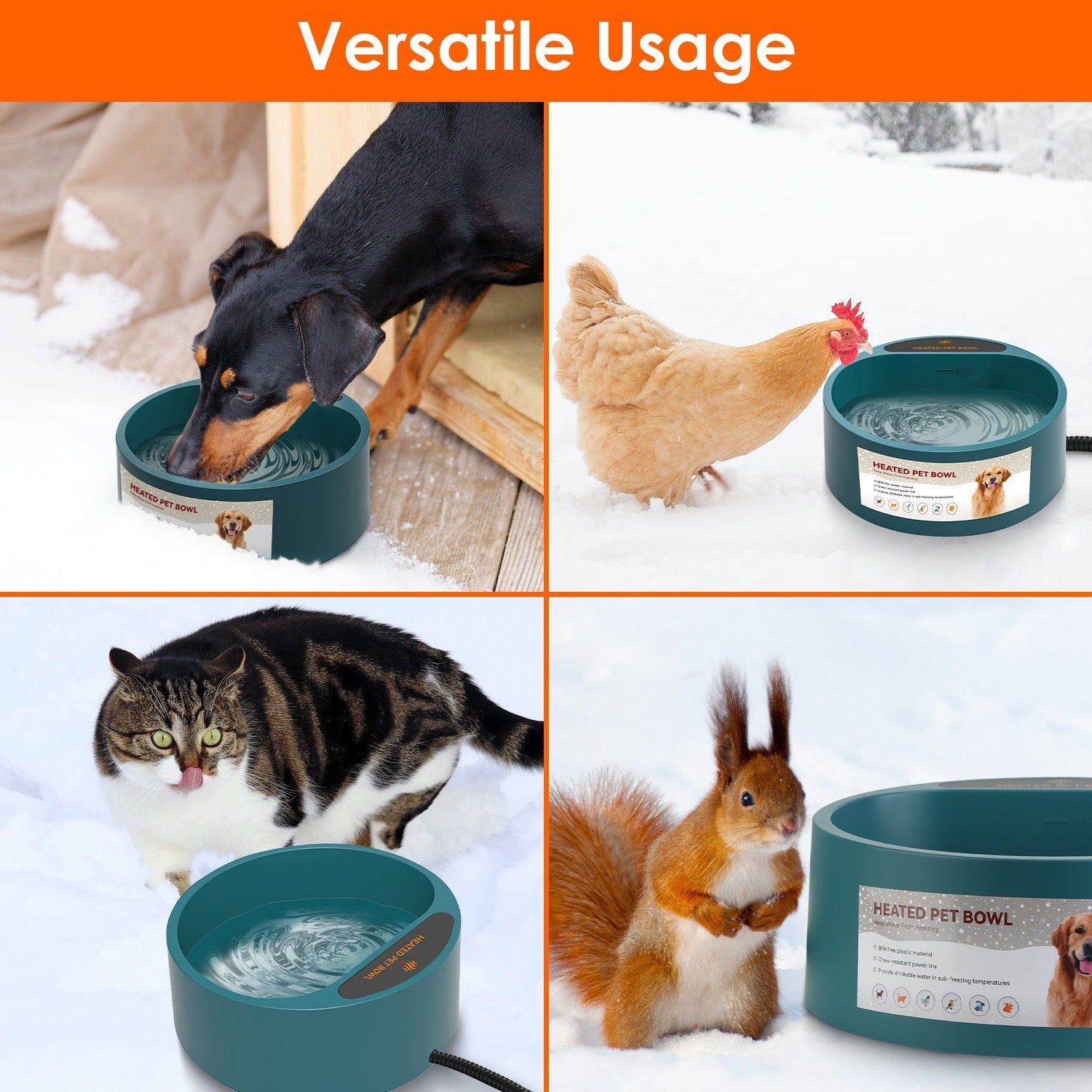 Heated Water Bowl for Dog Cat 74.4OZ Heating Water Dish IP67 Waterproof Thermal Water Bowl Heated Pet Bowl Dog Cat Water Feeder Bowl for Dog Cat Rabbi - Majestic Pet Kingdom