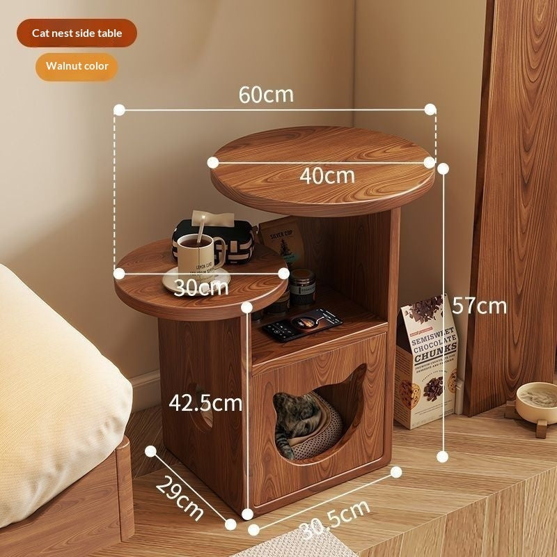 Cat House Nightstand Solid Pine Wood End Table Storage Cabinet - Detail Angle 6 | Majestic Pet Kingdom
