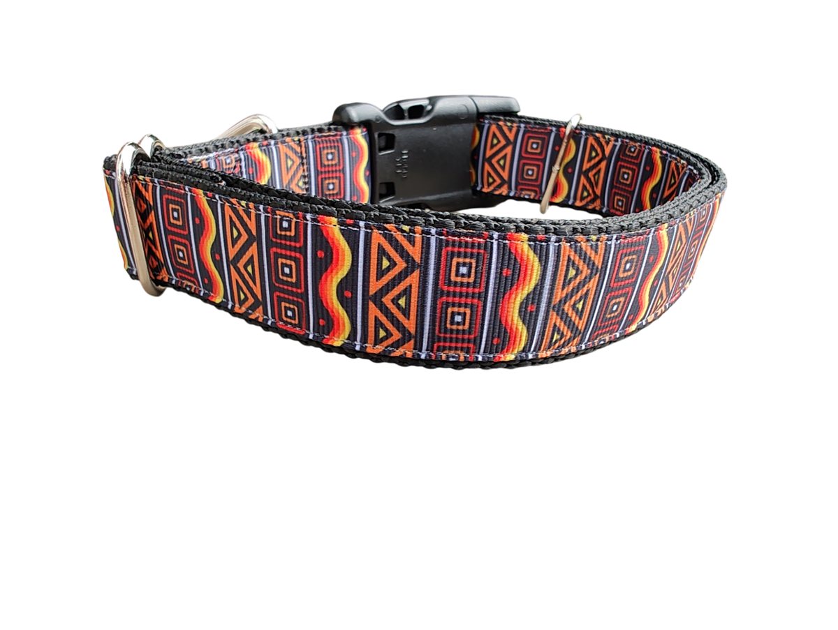 Dog Collar African Tribal Print Ethnic Geometric Pattern Nylon - Detail Angle 2 | Majestic Pet Kingdom