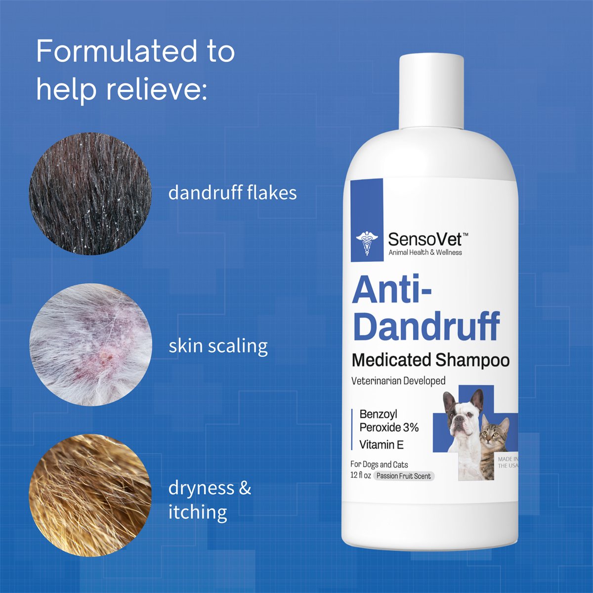 Pet Shampoo Anti-Dandruff Moisturizing Wash Dogs Cats 12oz