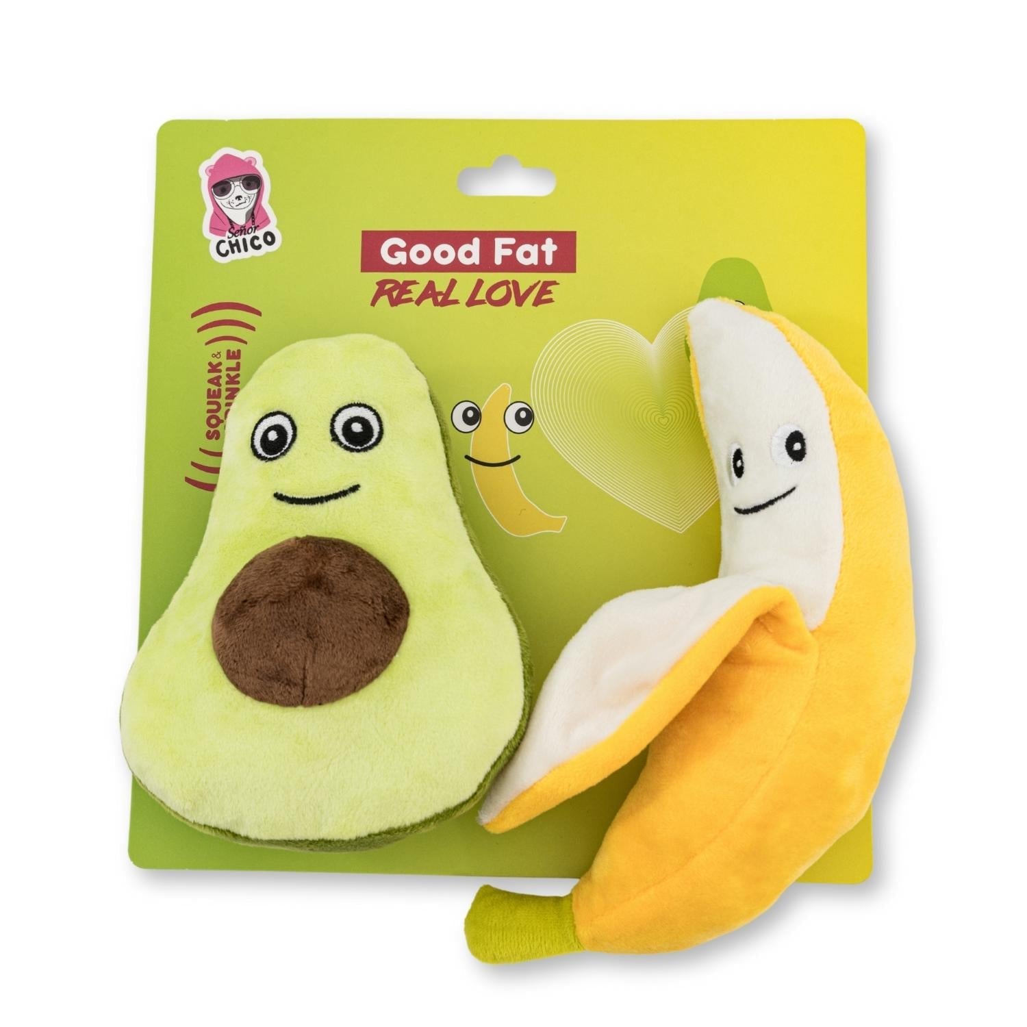 Avocado & Banana Plush Dog Toy Gift Set with Squeaker