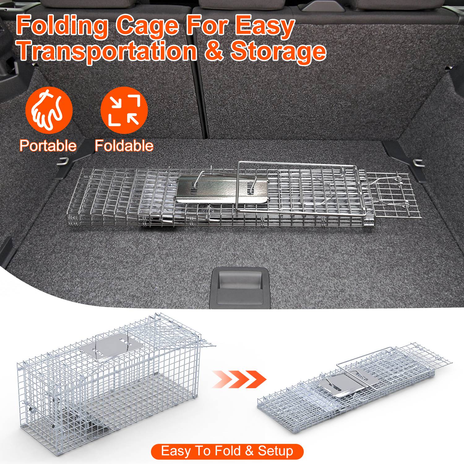 1Pc 25.59Inch Live Humane Animal Trap For Spring Summer Cage Heavy Duty Folding Catch And Release Rodent Cage For Rabbit Squirrel Possum Skunk Kitten Raccoon And More