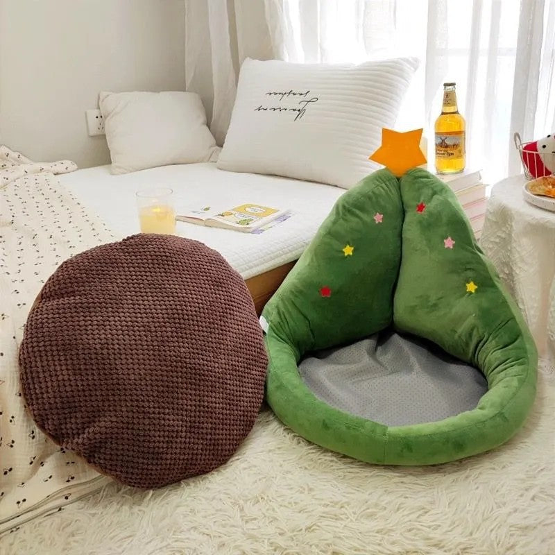 Dog Bed Christmas Tree Shape Floor Cushion Soft Lazy Pouf Mat - Detail Angle 2 | Majestic Pet Kingdom