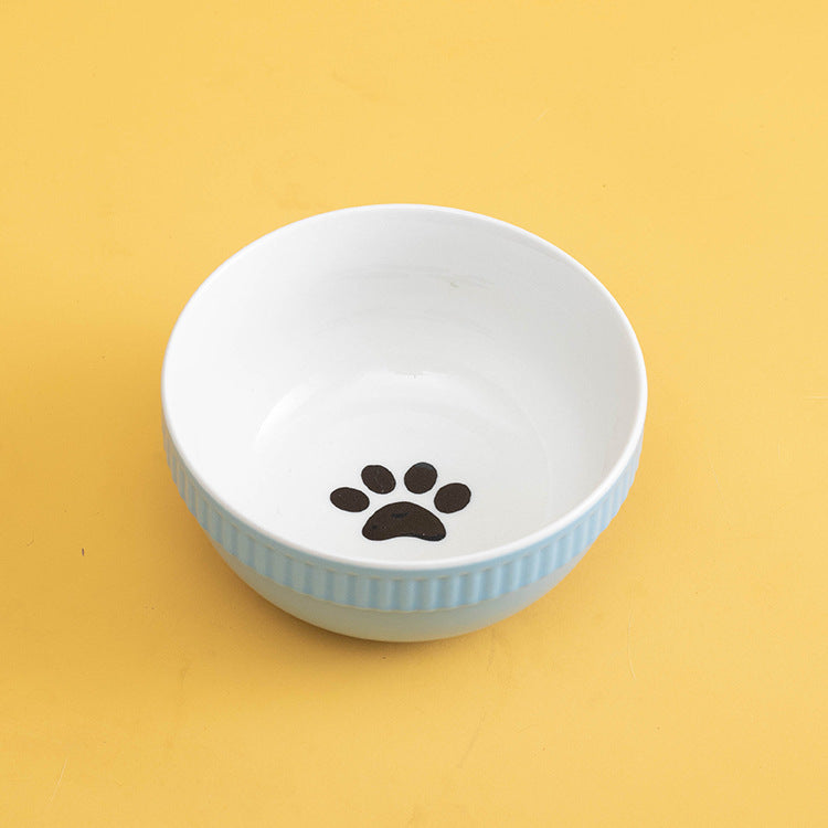 Ceramic Pet Bowl High Foot Neck Protection Snacks Anti-black Chin Oblique Mouth - Majestic Pet Kingdom